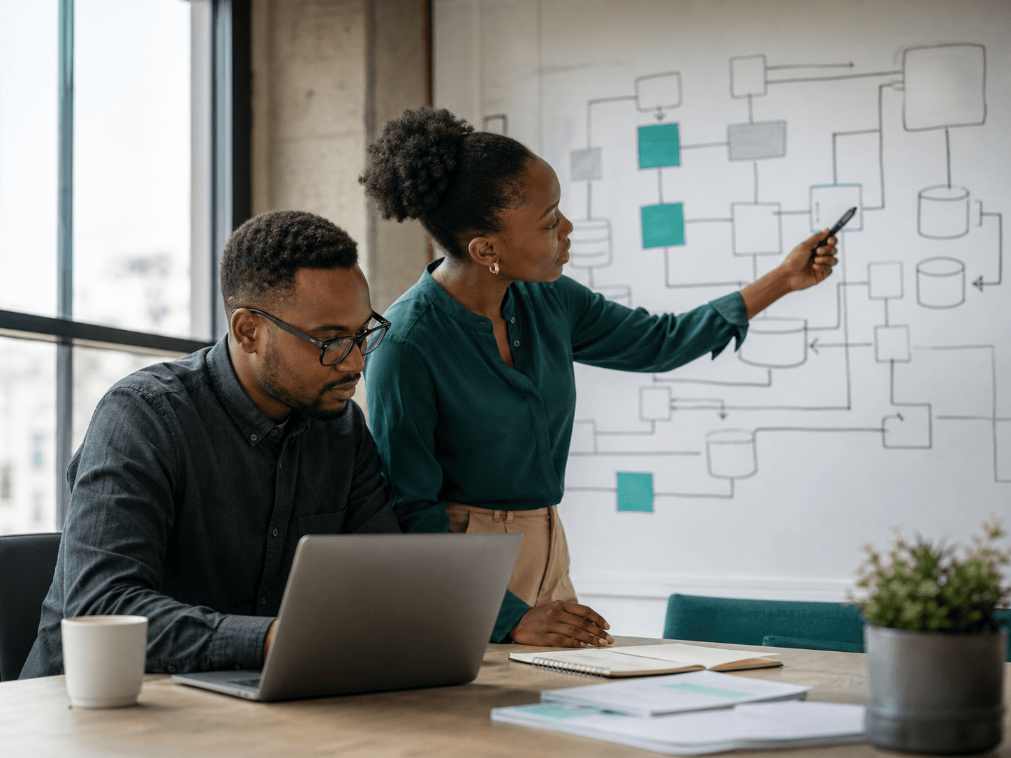 A software engineer and operations lead planning how business systems connect